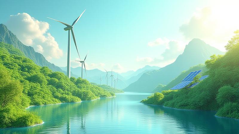 Eco-friendly animation showcasing renewable energy and lush environments.